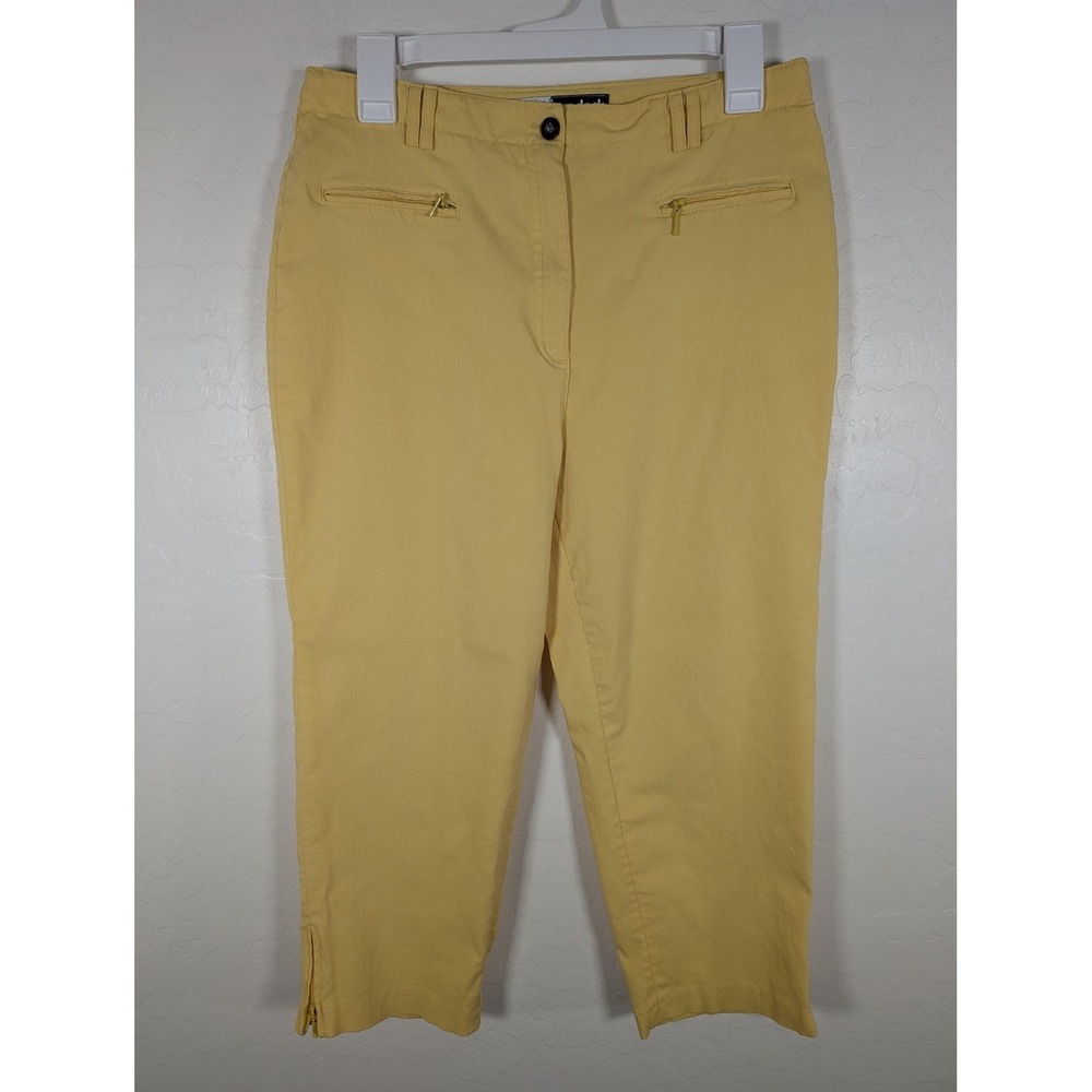 Jamie Sadock Pants Women's 8 Yellow Cropped Stretch‎ Zip Pocket Ankle Golf Pants